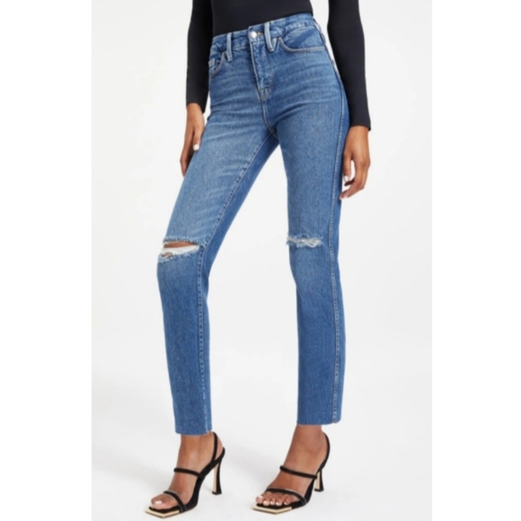 Good American good good curve straight leg distressed jeans size 25 - Picture 3 of 9